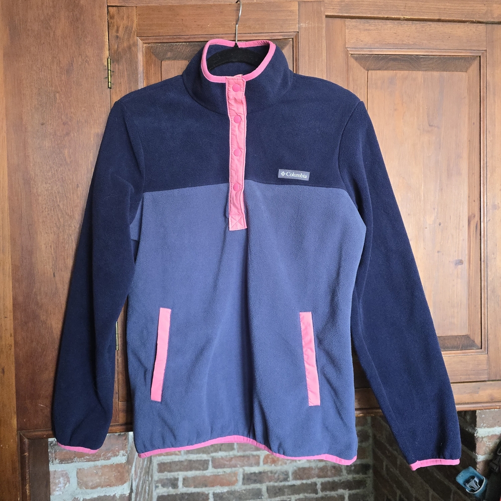 Columbia Half Snap Pullover Fleece - Medium - Pink, Navy and Gray - Pocket!